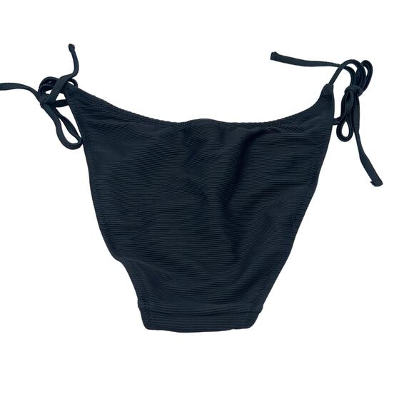 New J. Crew Black Ribbed Cheeky String Side Tie Bikini Swim Suit Bottom Medium - Picture 5 of 8